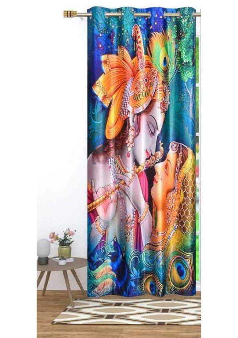 ROOKLEM 153 cm (5 ft) Window Polyester Room Darkening Curtain Single Curtain(Black Krishna 3D Printed) - Indya
