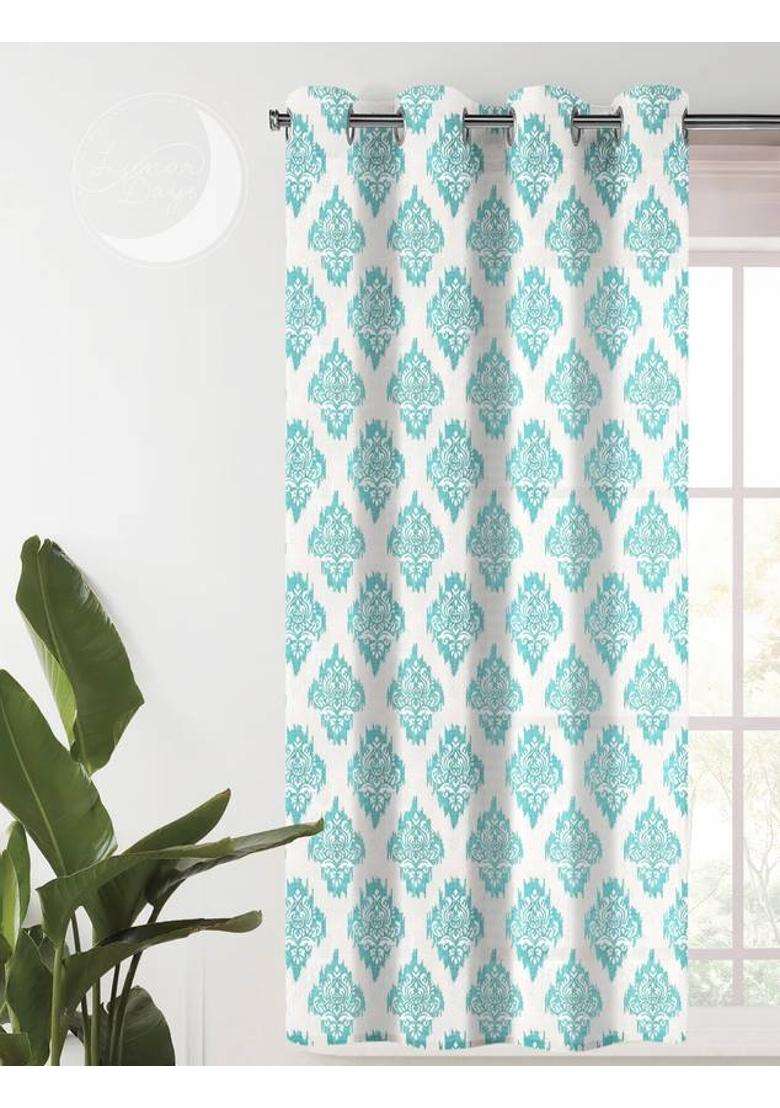 Lunar Days 152 cm (5 ft) Window Polyester Room Darkening Curtain Single Curtain(Blue Motif) - Indya