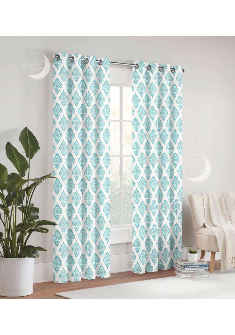 Lunar Days 152 cm (5 ft) Window Polyester Room Darkening Curtain Single Curtain(Blue Motif) - Indya