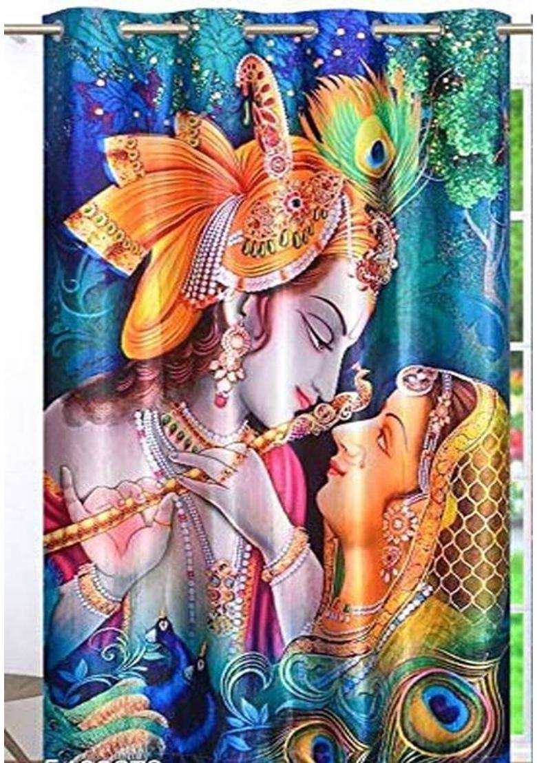 KNIT VIBES 213 cm (7 ft) Door Polyester Room Darkening Curtain Single Curtain(Blue 3D Printed) - Indya