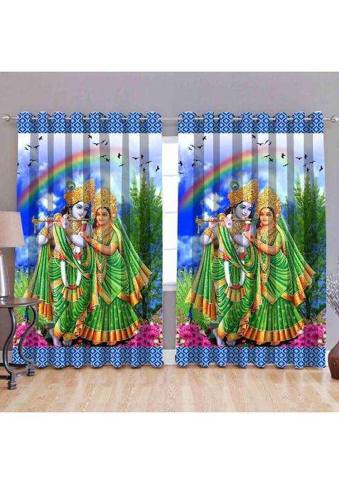 Mansi Texo Fab 152 cm (5 ft) Window Polyester Room Darkening Curtain (Pack Of 2)(Blue Green Printed)