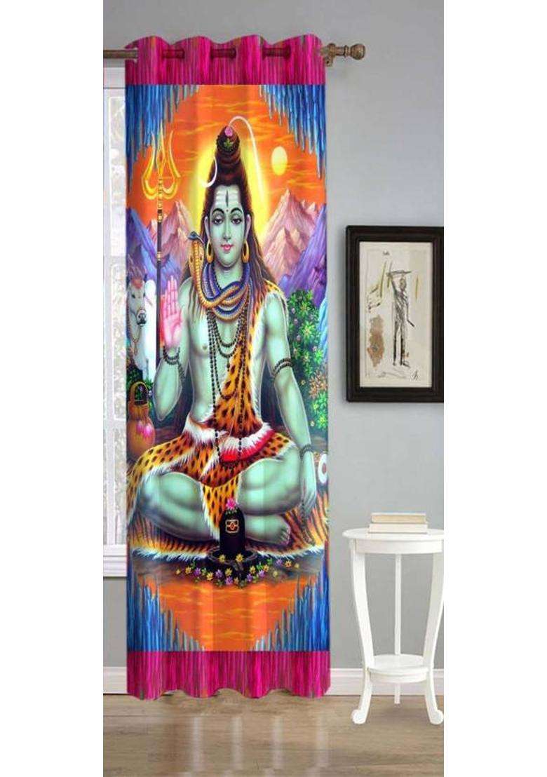 REHAAN 152 cm (5 ft) Window Polycotton Room Darkening Curtain Single Curtain(Blue Yellow Self Design) - Indya