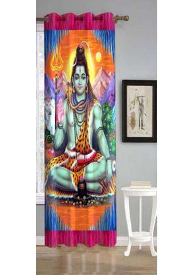 REHAAN 152 cm (5 ft) Window Polycotton Room Darkening Curtain Single Curtain(Blue Yellow Self Design) - Indya