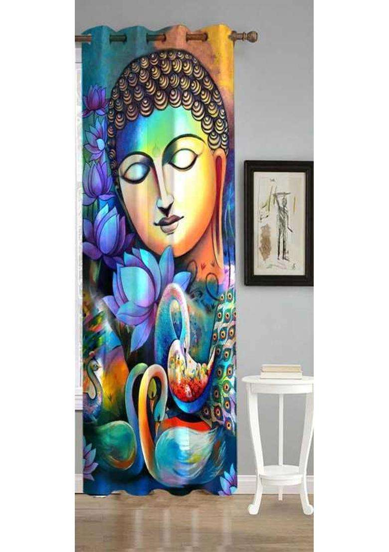 REHAAN 152 cm (5 ft) Window Polycotton Room Darkening Curtain Single Curtain(Blue Yellow Self Design) - Indya