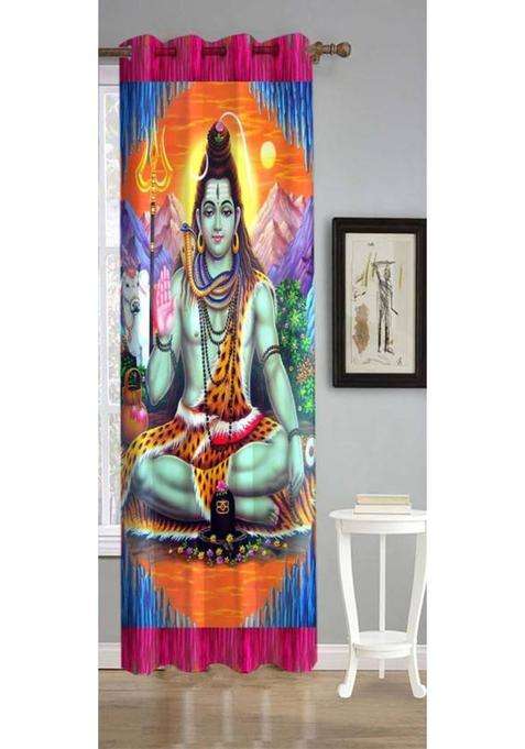 REHAAN 152 cm (5 ft) Window Polycotton Room Darkening Curtain Single Curtain(Blue Yellow Self Design)