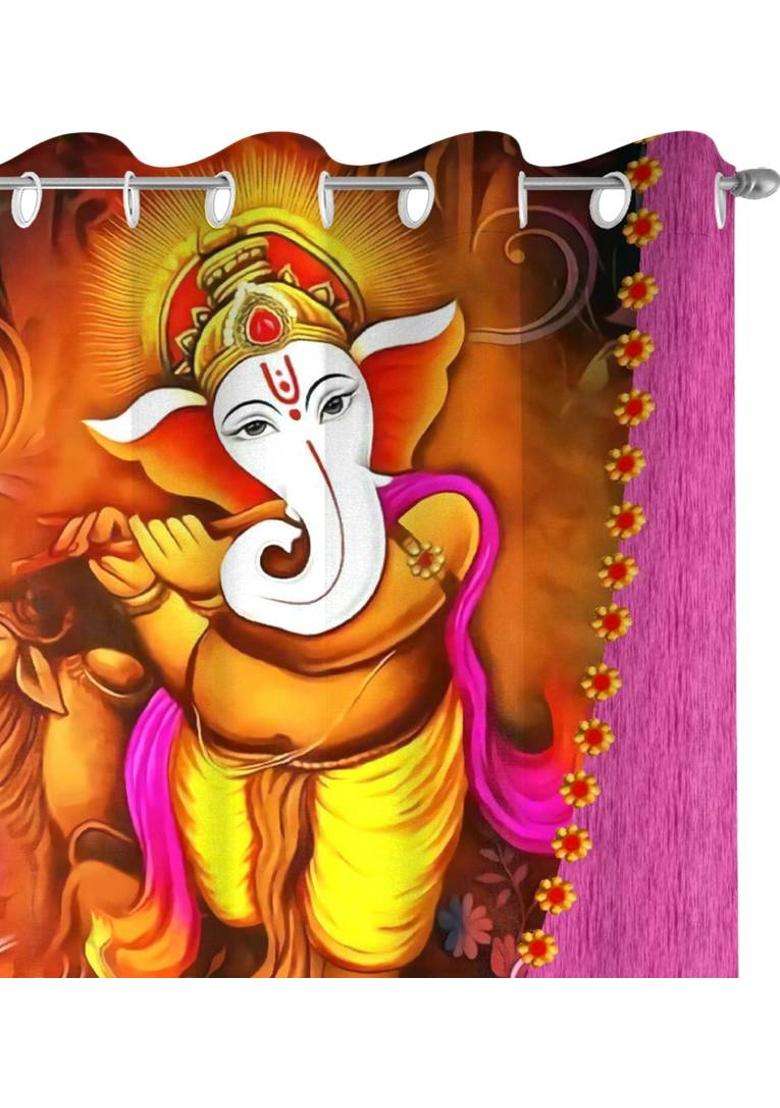 LOOMLYFE 153 cm (5 ft) Window Polyester Room Darkening Curtain Single Curtain(GaneshBasuri 3D Printed) - Indya