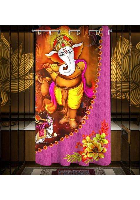 LOOMLYFE 153 cm (5 ft) Window Polyester Room Darkening Curtain Single Curtain(GaneshBasuri 3D Printed)
