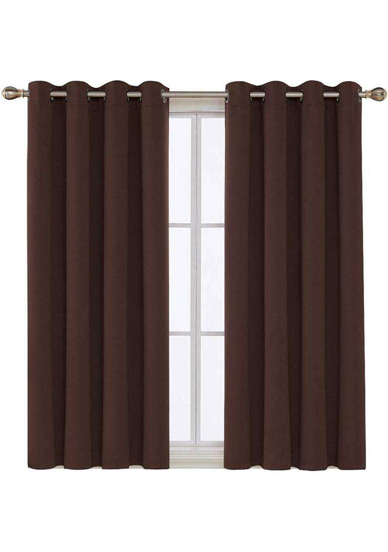 VeNom 186 cm (6 ft) Shower Silk Blackout Curtain (Pack Of 2)(Brown Solid) - Indya