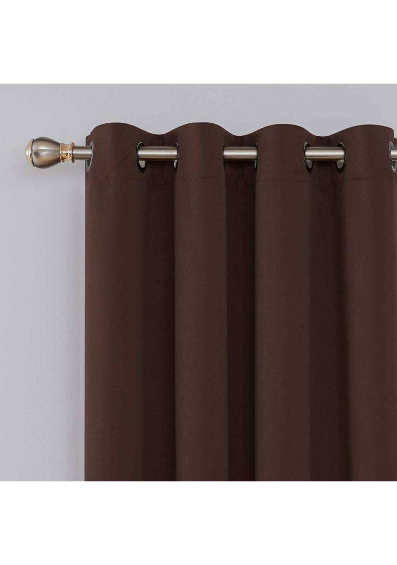 VeNom 186 cm (6 ft) Shower Silk Blackout Curtain (Pack Of 2)(Brown Solid) - Indya