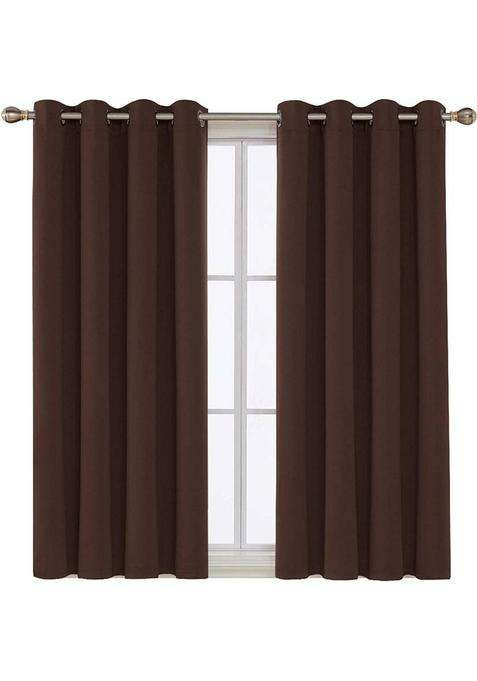 VeNom 186 cm (6 ft) Shower Silk Blackout Curtain (Pack Of 2)(Brown Solid)