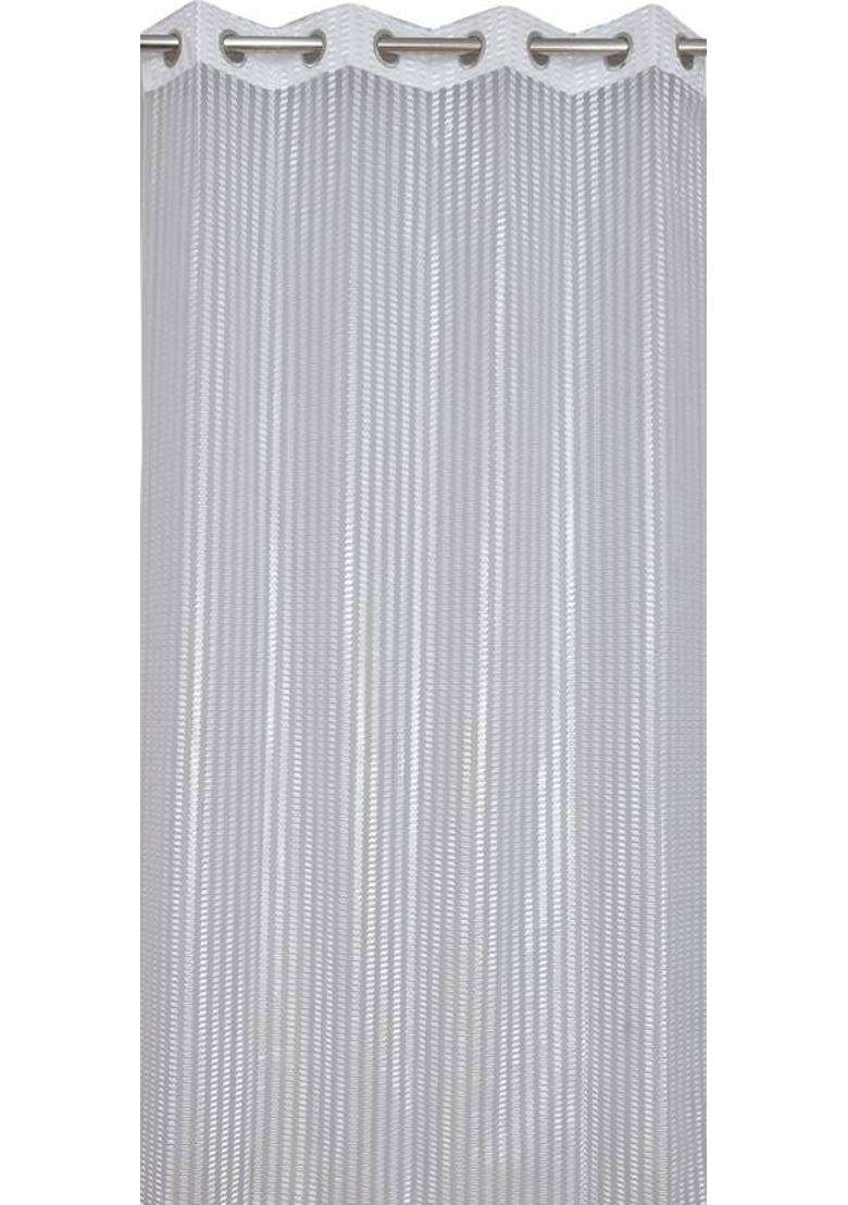 ALBANIA DRAPS 213 cm (7 ft) Door Tissue Transparent Curtain Single Curtain(White Striped) - Indya