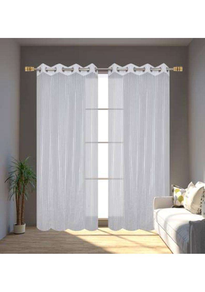 ALBANIA DRAPS 213 cm (7 ft) Door Tissue Transparent Curtain Single Curtain(White Striped) - Indya
