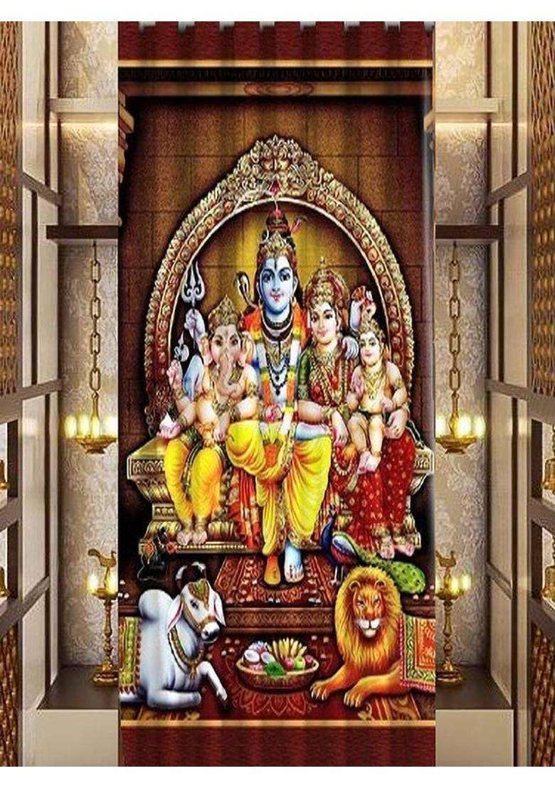 kitchDeco 152 cm (5 ft) Window Polyester Semi Transparent Curtain Single Curtain(Shiv Parivar Printed) - Indya