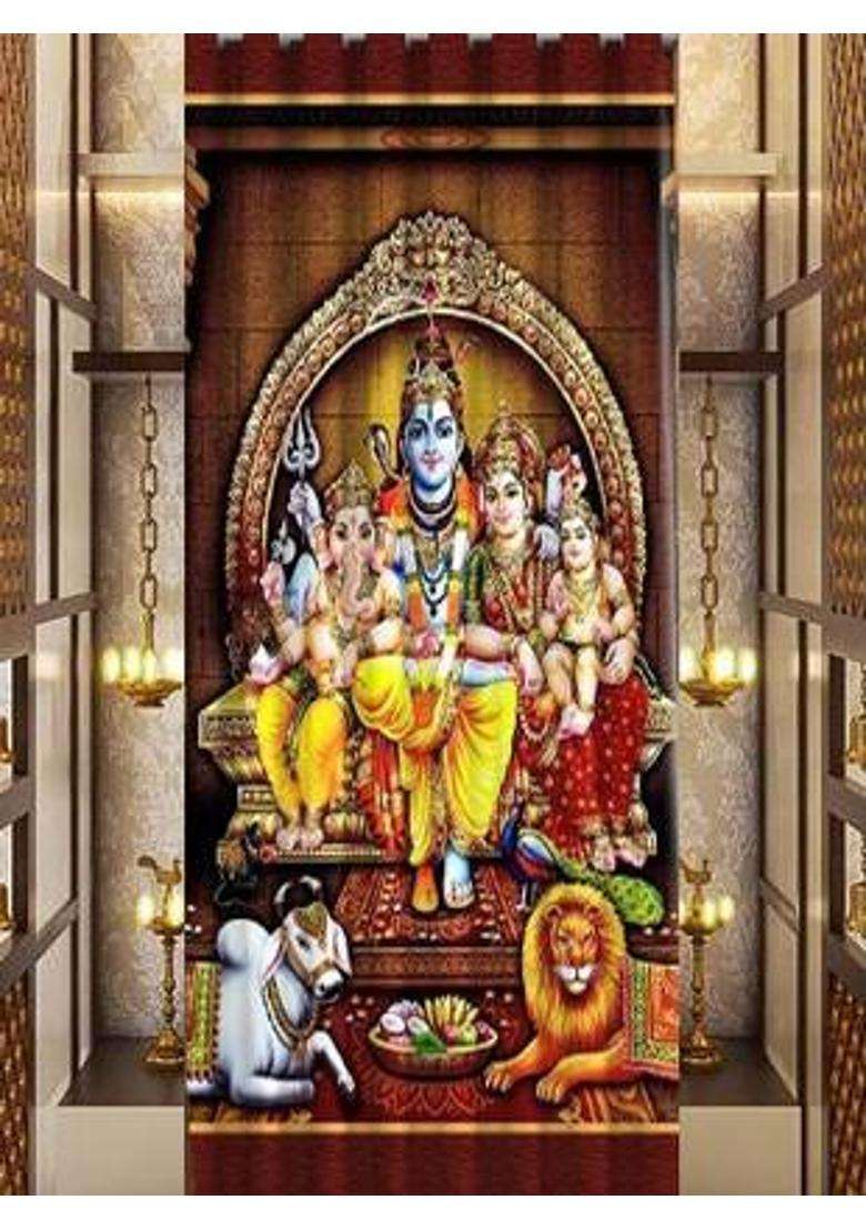 kitchDeco 152 cm (5 ft) Window Polyester Semi Transparent Curtain Single Curtain(Shiv Parivar Printed) - Indya