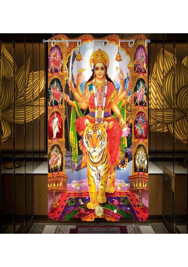 LOOMLYFE 153 cm (5 ft) Window Polyester Room Darkening Curtain Single Curtain(NavDurga 3D Printed) - Indya