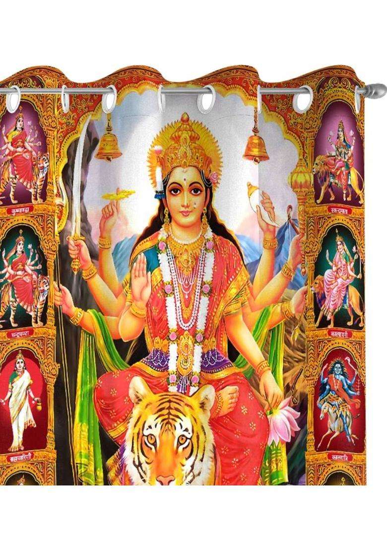 LOOMLYFE 153 cm (5 ft) Window Polyester Room Darkening Curtain Single Curtain(NavDurga 3D Printed) - Indya