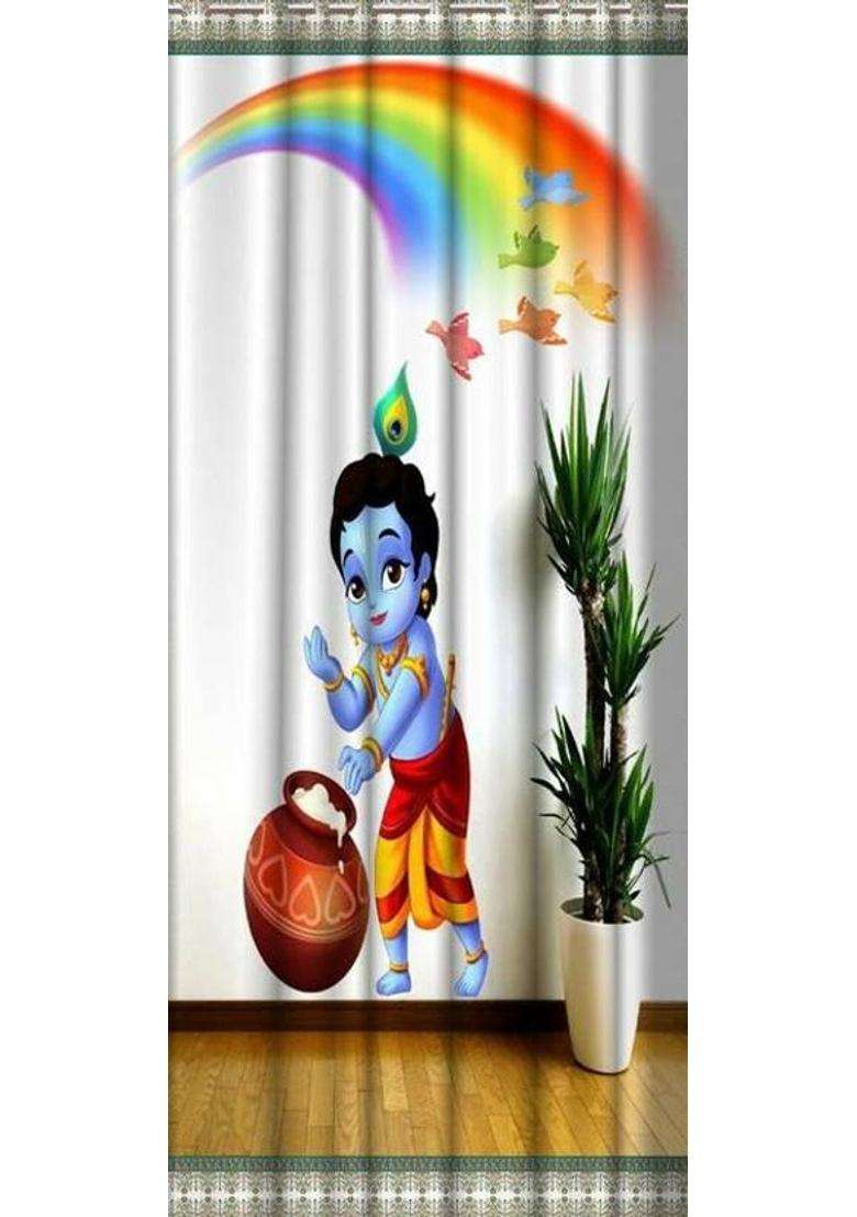 REHAAN 214 cm (7 ft) Door Polyester Room Darkening Curtain Single Curtain(Rainbow Laddu Gopal Printed) - Indya