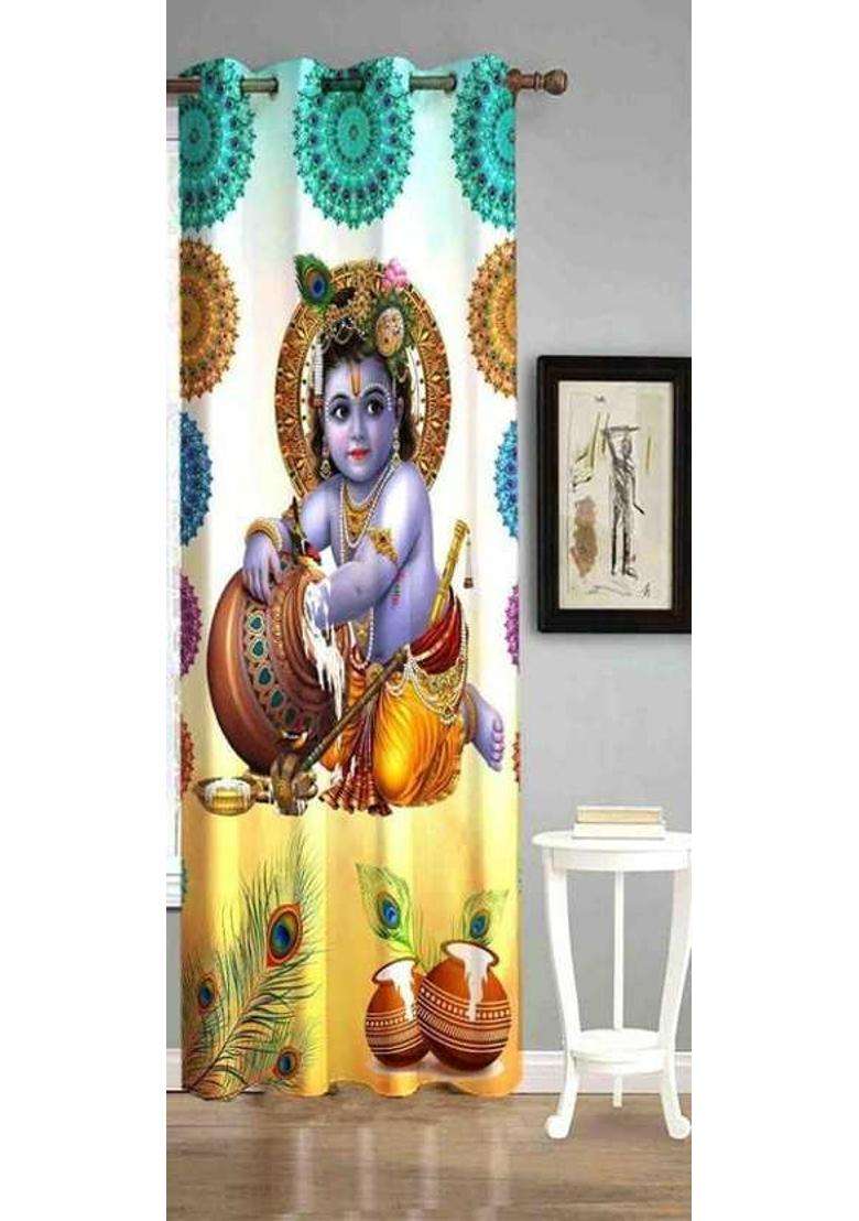 REHAAN 214 cm (7 ft) Door Polyester Room Darkening Curtain Single Curtain(Rainbow Laddu Gopal Printed) - Indya