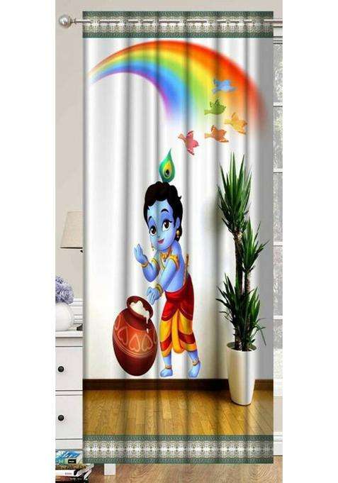 REHAAN 214 cm (7 ft) Door Polyester Room Darkening Curtain Single Curtain(Rainbow Laddu Gopal Printed)