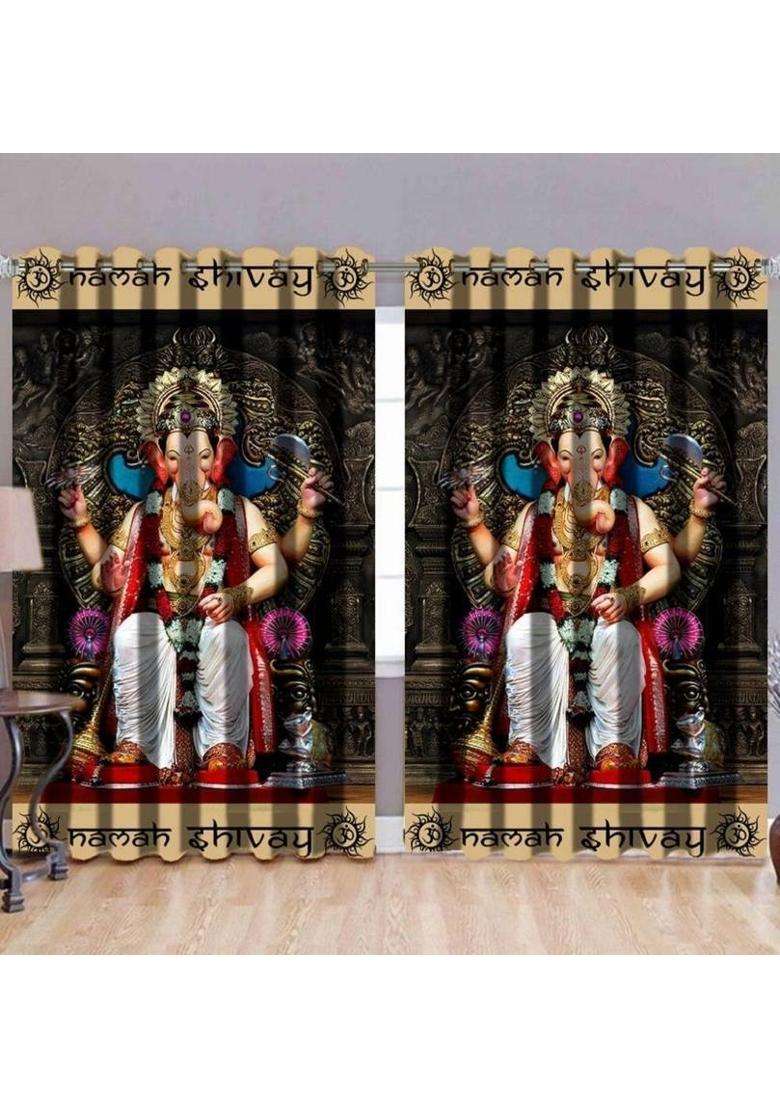 La elite 274 cm (9 ft) Long Door Polyester Room Darkening Curtain (Pack Of 2)(Lalbhagcha-White Printed) - Indya