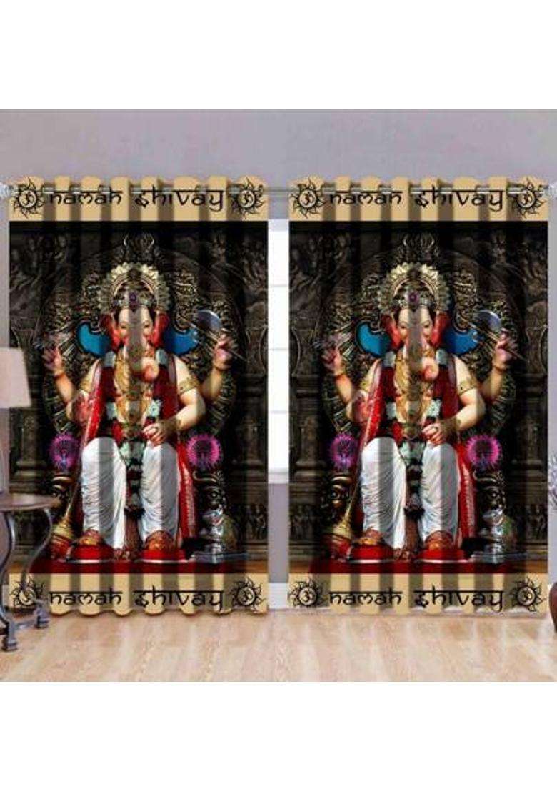 La elite 274 cm (9 ft) Long Door Polyester Room Darkening Curtain (Pack Of 2)(Lalbhagcha-White Printed) - Indya