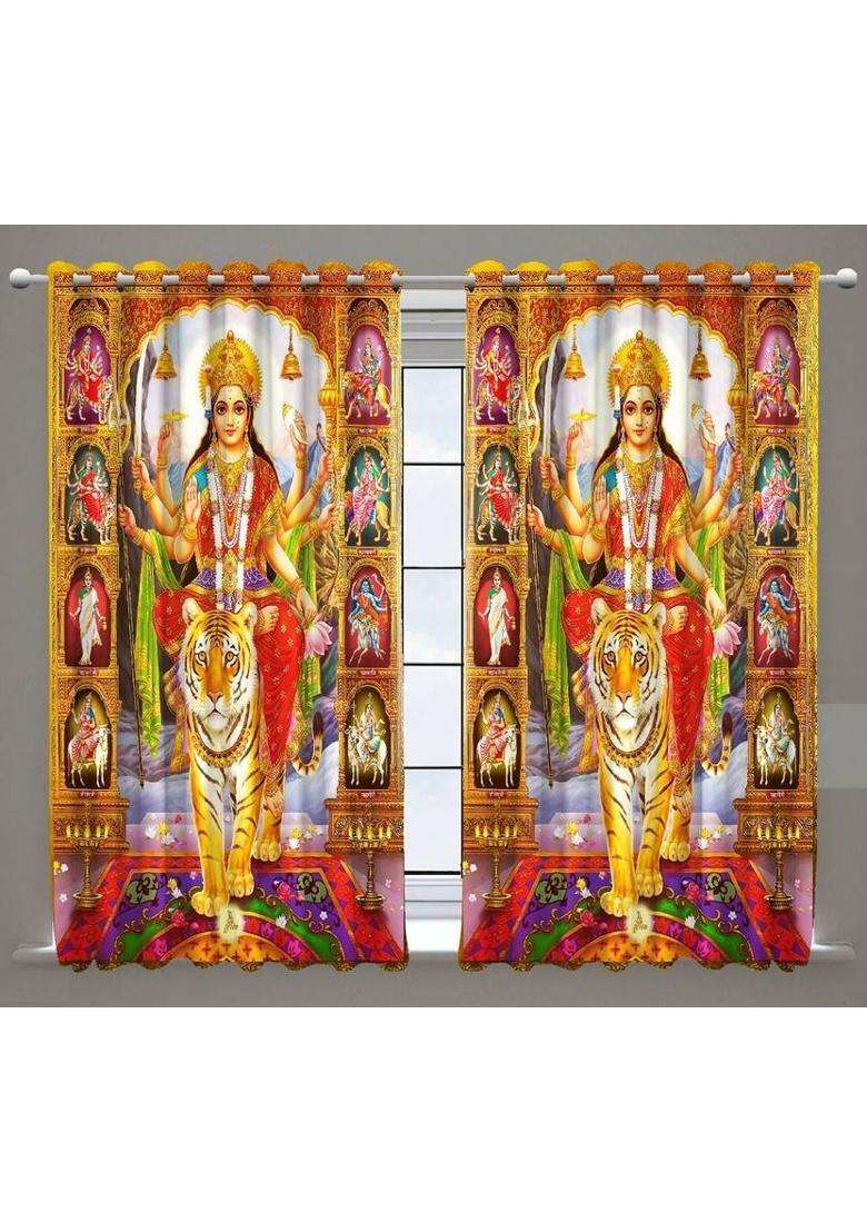 La elite 152 cm (5 ft) Window Polyester Room Darkening Curtain (Pack Of 2)(Jaamatadi-Multi Printed) - Indya