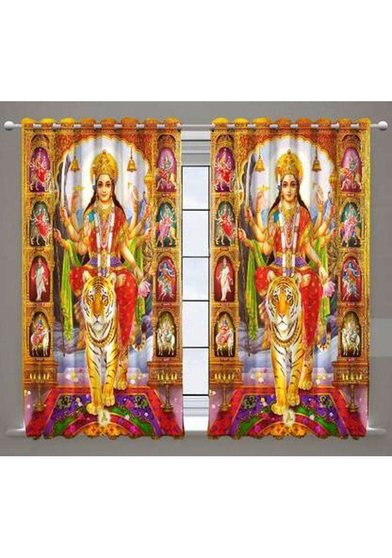 La elite 152 cm (5 ft) Window Polyester Room Darkening Curtain (Pack Of 2)(Jaamatadi-Multi Printed) - Indya