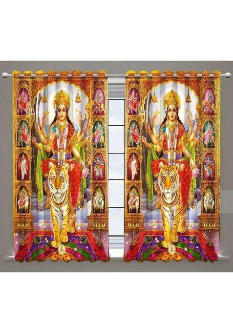 La elite 152 cm (5 ft) Window Polyester Room Darkening Curtain (Pack Of 2)(Jaamatadi-Multi Printed)