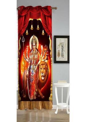 ROOKLEM 153 cm (5 ft) Window Polyester Room Darkening Curtain Single Curtain(Red Shero Wali Mata ji 3D Printed)