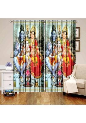 La elite 213 cm (7 ft) Door Polyester Room Darkening Curtain (Pack Of 2)(Shivparivar-Red Printed)
