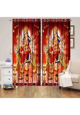 Mansi Texo Fab 152 cm (5 ft) Window Polyester Room Darkening Curtain (Pack Of 2)(Red Printed)