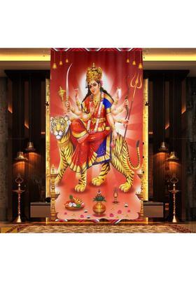DECOMIZER 153 cm (5 ft) Window Polyester Room Darkening Curtain Single Curtain(Red MataVaishno Printed)