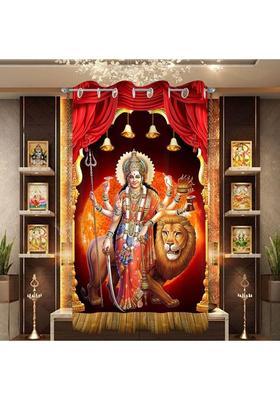 LOOMLYFE 153 cm (5 ft) Window Polyester Room Darkening Curtain Single Curtain(Red Mata Ji1 3D Printed)