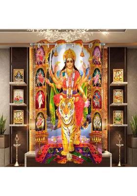 LOOMLYFE 153 cm (5 ft) Window Polyester Room Darkening Curtain Single Curtain(Red Mata Ji2 Printed)