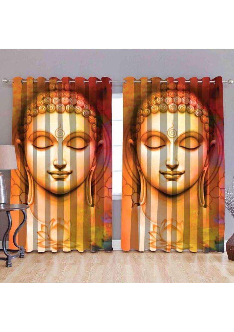 Mansi Texo Fab 152 cm (5 ft) Window Polyester Room Darkening Curtain (Pack Of 2)(Yellow Printed) - Indya