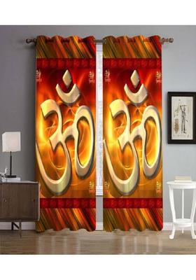 La elite 213 cm (7 ft) Door Polyester Room Darkening Curtain (Pack Of 2)(Om-Red Printed)