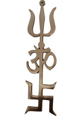 Astrpsale Astro Sale 21.5 cm Brass Trishul Om Swastik Wall Hanging for Home & Temple Decorative Showpiece - 0 cm&nbsp;&nbsp;(Brass, Gold)