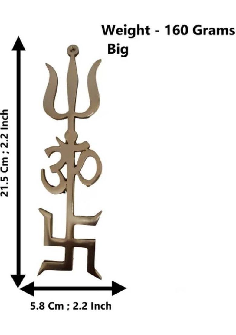 Astrpsale Astro Sale 21.5 cm Brass Trishul Om Swastik Wall Hanging for Home & Temple Decorative Showpiece - 0 cm&nbsp;&nbsp;(Brass, Gold) - Indya