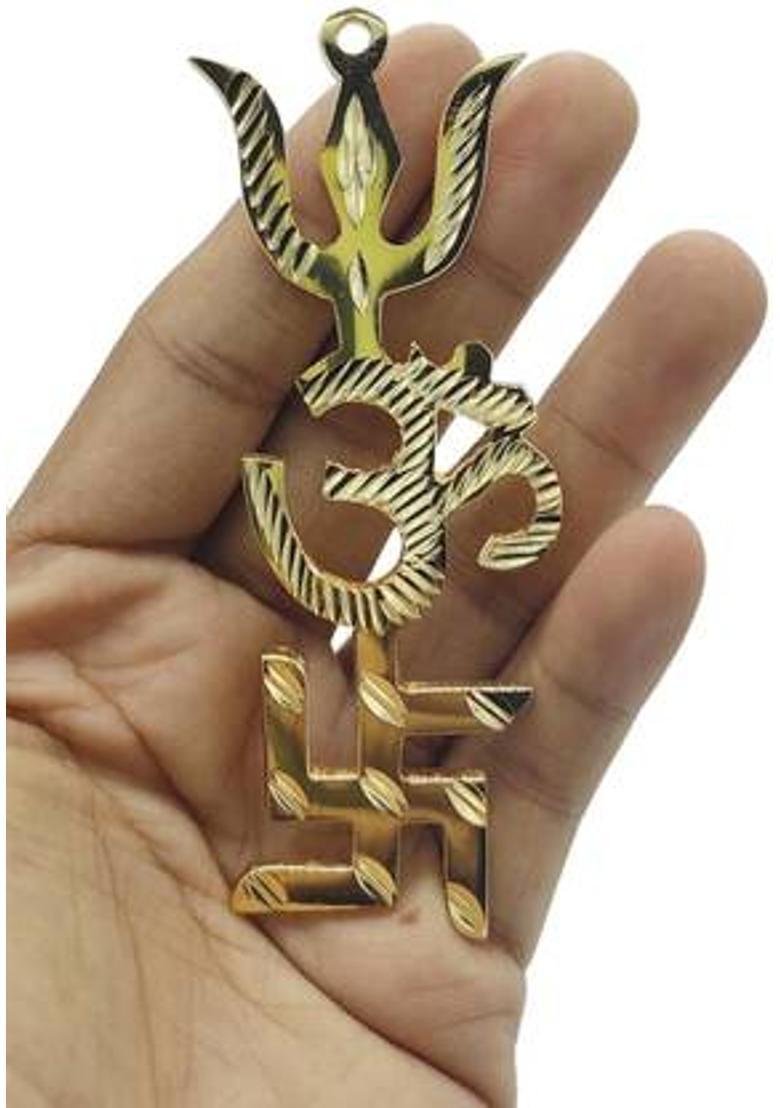 nagaana Om Swastik Copper Trishul Wall Hanging Vastu Trishakti Yantra for home office Decorative Showpiece - 9 cm&nbsp;&nbsp;(Metal, Brown) - Indya