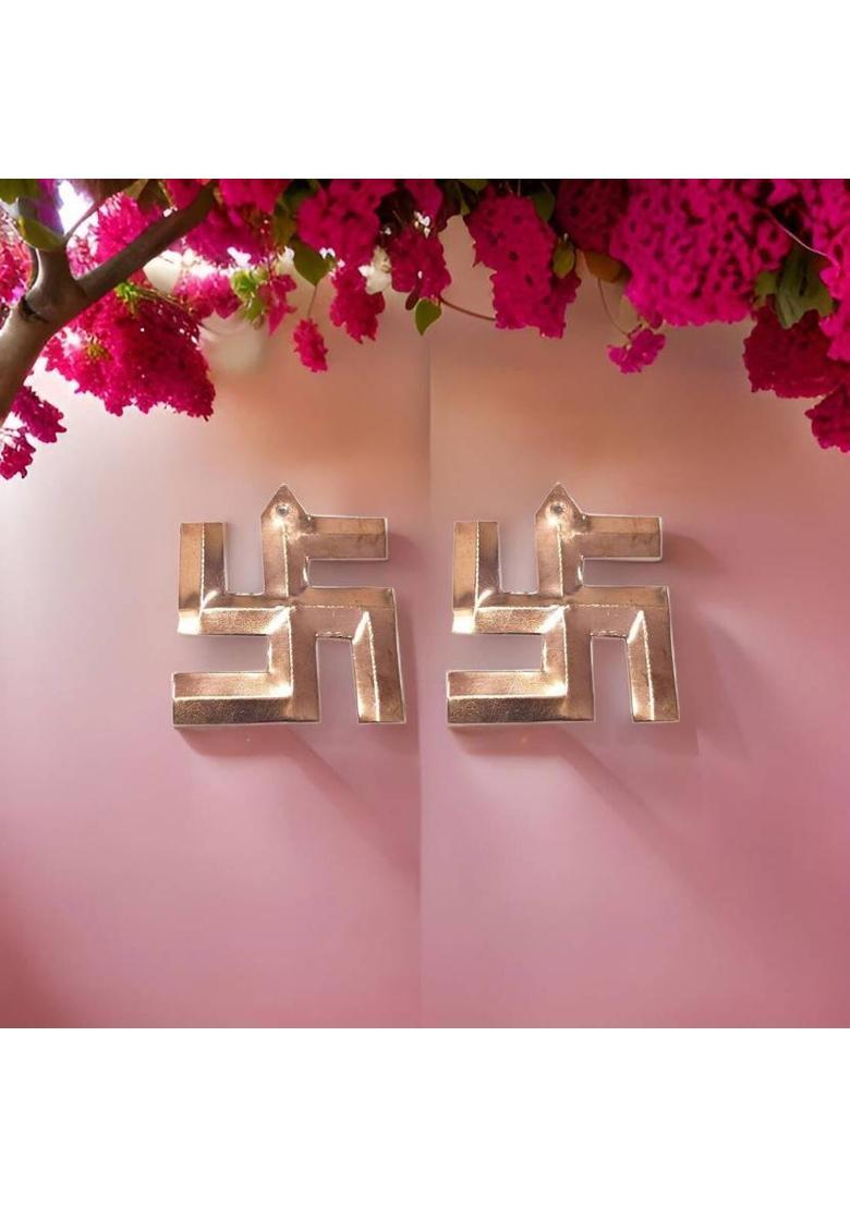 Sahiba Gems Sahiba Gems Pure Copper Swastik ~ 1.50 Inch ~ 2 Pieces Decorative Showpiece - 4 cm&nbsp;&nbsp;(Copper, Copper) - Indya