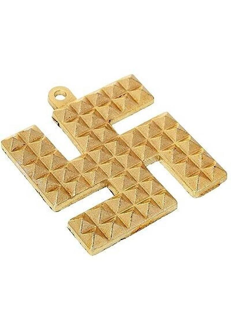 ASTROTALKS Metal Gold Plated Golden Swastik Hanging with Pyramids - Religious Symbol Decorative Showpiece - 5 cm&nbsp;&nbsp;(Metal, Gold) - Indya