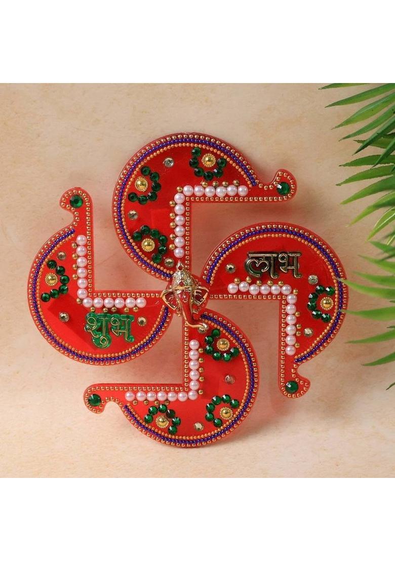 DeoDap Swastik Shubh Labh Wall Hanging for Home Decor | Auspicious Traditional Art Decorative Showpiece - 1 cm&nbsp;&nbsp;(Plastic, Multicolor) - Indya