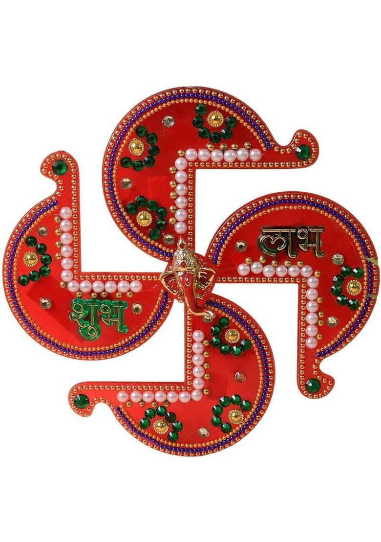 DeoDap Swastik Shubh Labh Wall Hanging for Home Decor | Auspicious Traditional Art Decorative Showpiece - 1 cm&nbsp;&nbsp;(Plastic, Multicolor) - Indya