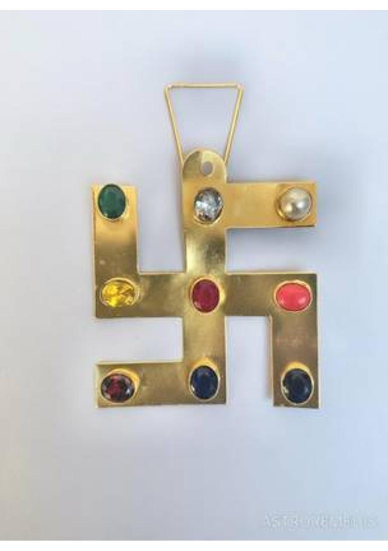Astroremedis Swastik Decorative Showpiece - 10 cm&nbsp;&nbsp;(Brass, Gold) - Indya