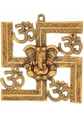 kk Handicraft Brass Swastik Ganesh / Swastik Om Ganesh / Brass Ganesh Statue / Religious Idol Decorative Showpiece - 23 cm&nbsp;&nbsp;(Metal, Gold)