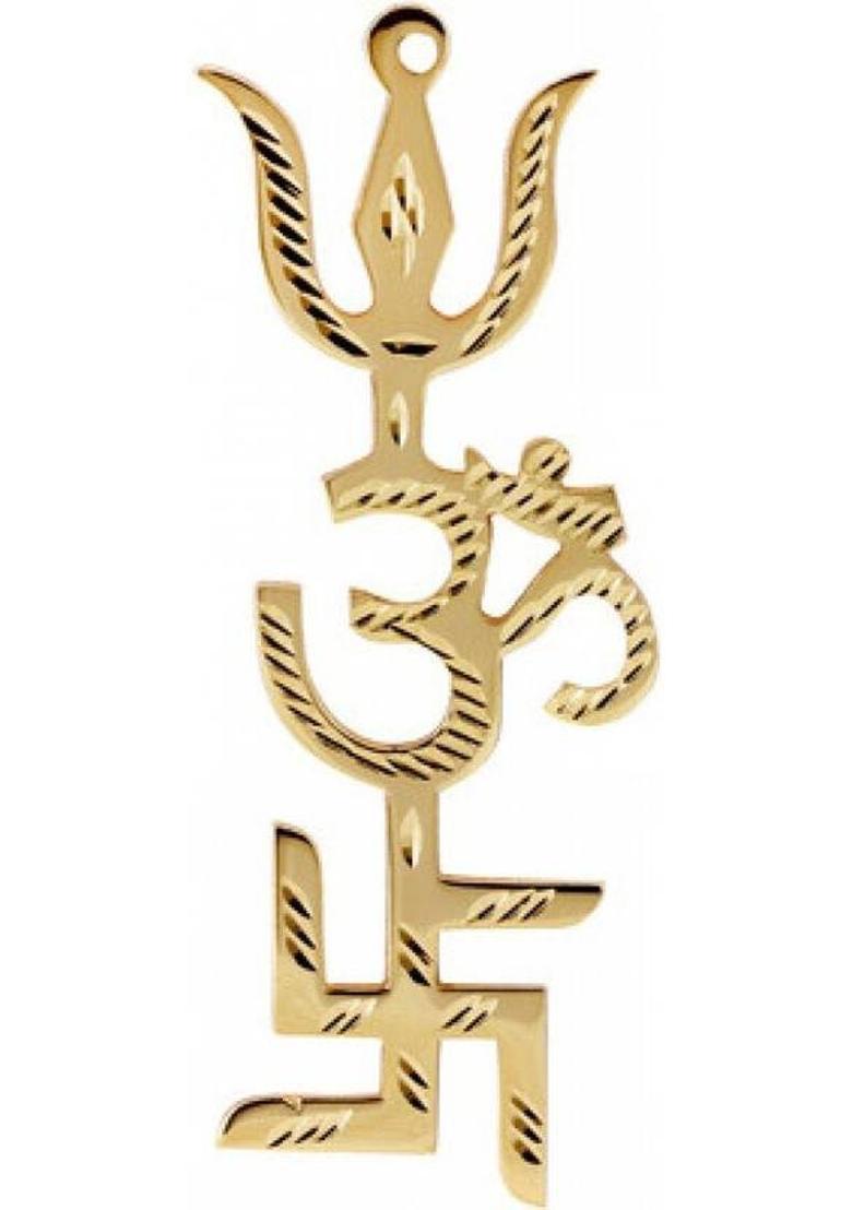 PUCHCHI Trishakti Yantra Swastik, Decorative Showpiece - 8.59 cm&nbsp;&nbsp;(Brass, Aluminium, Gold) - Indya