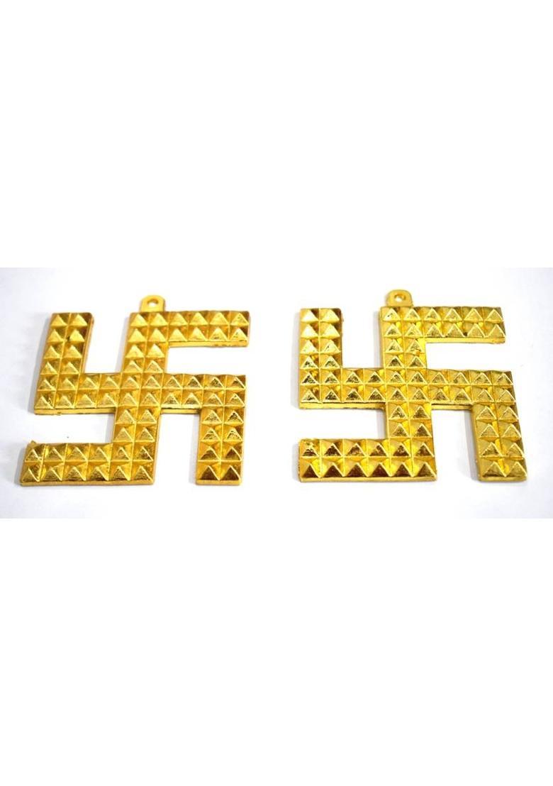 Showpice Gold Swastika Pyramid Vastu Yantra Showpiece. Decorative Showpiece - 7.5 cm&nbsp;&nbsp;(Metal, Gold) - Indya
