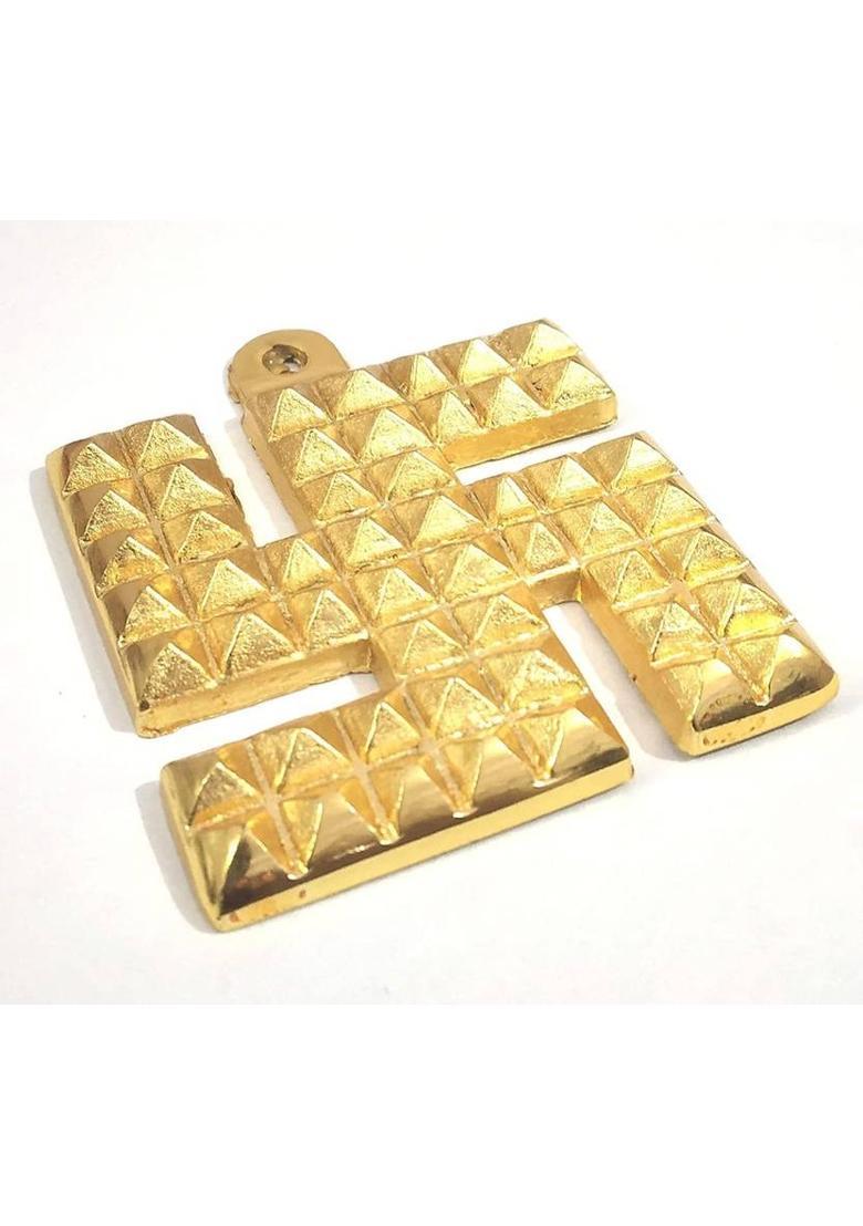 Aurra Stores Swastik Pyramid Swasthik Symbol Wall Main Front Entrance Door Hanging for Vastu Yantra Decorative Showpiece - 15 cm&nbsp;&nbsp;(Brass, Metal, Gold) - Indya