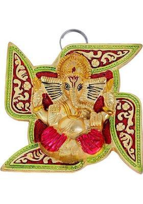 Gyanoday Creations Lucky Ganesh ji on swastik Lord Ganesha/Ganesh ji Decorative Wall Hanging Showpiece Figurine/Door Hanging Home Décor Idol Lucky Feng Shui for Wall Decor and Gift Decorative Showpiece - 9 cm&nbsp;&nbsp;(Brass, Gold)