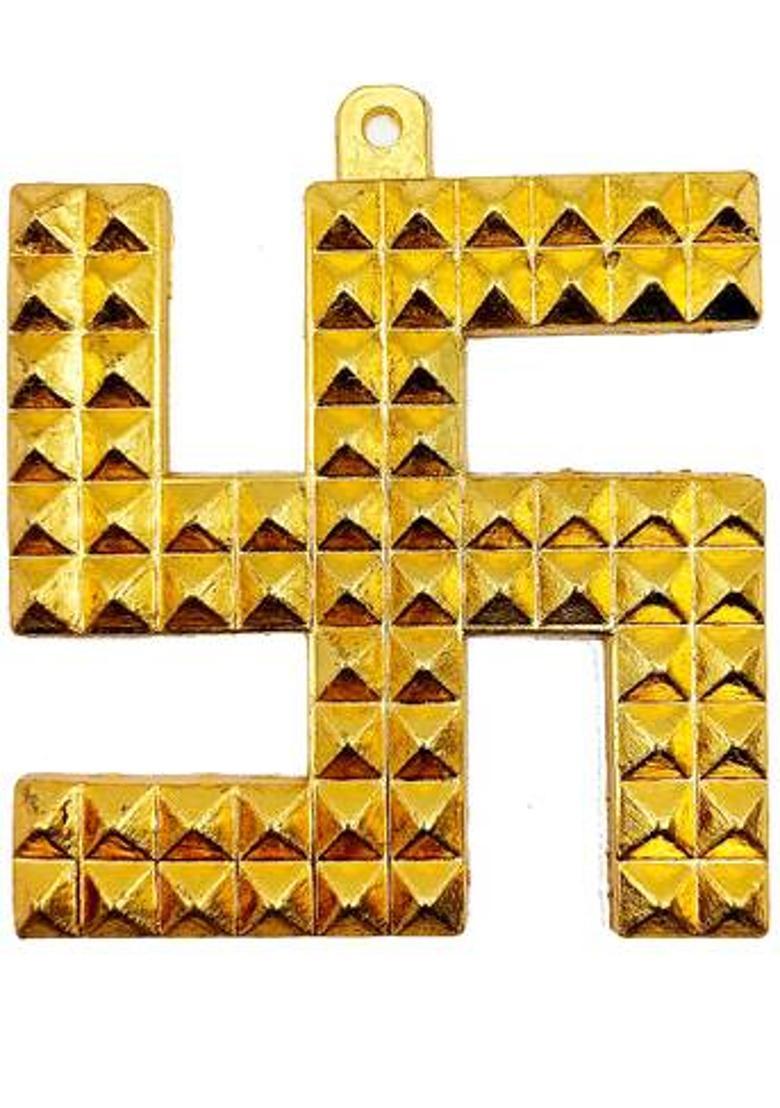 BRAJSTORE Swastik Pyramid Vastu Yantra For Wall/Door Hanging (7.5x7.5cm) Gold Plated Decorative Showpiece - 7.5 cm&nbsp;&nbsp;(Metal, Gold) - Indya